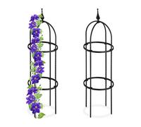 Relaxdays Treillis obélisque 85 cm, Lot de 2, métal noir, pour plantes grimpantes