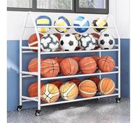 Support Vertical pour Ballons en Fer à 4 Niveaux, avec 4 roulettes universelles 360°, Grand Chariot pour présentoir de Ballons, présentoir pour Basket-Ball et Football (Blanc, 159 cm)