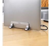Support vertical pour MacBook, ordinateur portable ou tablette, en aluminium argenté.