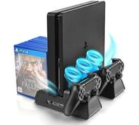 Support Vertical pour PS4/PS4 Slim/PS4 Pro - Ventilateur de Refroidissement avec Manette de Chargeur PS4 Station de Charge avec Rangement de Jeux (Noir)