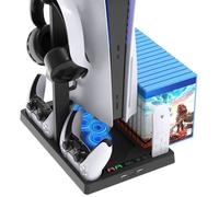 Support Vertical pour Sony PS5 Édition Standard et PS5 Digital Edition avec 15 Stockage de Jeu et Support pour Casque Noir