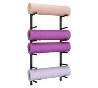 Support vertical pour tapis de yoga, étagère murale à 9 niveaux - Porte-serviettes en métal et rouleau en mousse pour une utilisation polyvalente - Parfait pour les studios de yoga et la maison (noir
