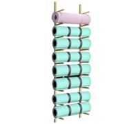 Support vertical pour tapis de yoga, support mural en métal à 9 niveaux - Porte-serviette multifonction et rouleau en mousse - Parfait pour les studios de yoga et une utilisation à domicile (doré)
