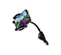 Support Voiture Allume-cigare avec 2 ports de sortie USB Bras flexible Noir