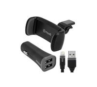 Support Voiture Grip 360° + Chargeur allume-cigare + Câble USB vers Lightning Noir