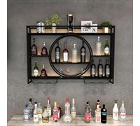 Supports à Vin Muraux avec Porte-Verre, Présentoir De Bouteille De Vin Et De Fer en Verre, Porte-vin Moderne avec étagères pour Le Stockage élégant du Vin, éta, Black, 120x15x80cm