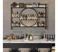 Supports à vin muraux Modernes,Casier à vin de Bar,Noir,Support Mural de Rangement en Verre de Champagne à Pied,Porte-Bouteille en Fer Multifonctionnel,Étagères de Bar pour Bouteilles d’alco