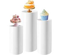 Supports Cylindriques Ronds En Métal, Socle Cylindrique Blanc,Socle De Présentation Pour Table à Desserts, Piliers De Présentation Pour Fête, Mariage,Anniversaire, Décoration D'événement, Blanc,3PcsA