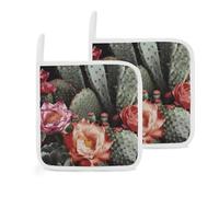 Supports de casseroles en forme de roses et de cactus - Isolation épaisse - Dessous de plat - Avec boucles de suspension - Manique de cuisine résistante à la chaleur - Polyvalent pour les comptoirs