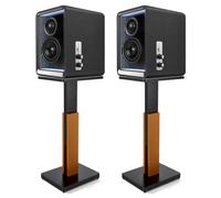 Supports de Haut-parleurs Réglables en Hauteur 65-85cm en Hêtre Massif, Charge 10kg, Pieds d'Enceinte pour Enceintes Bibliothèque, Satellites et Moniteurs de Studio, Finition Noire Élégante, la Paire