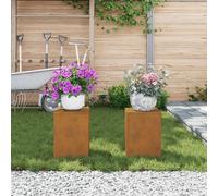 Supports de Plantes d'Extérieur vidaXL Pilier 2 pcs 24x24x35 cm Acier Résistant aux Intempéries