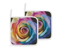 Supports de pot de fleurs en forme de rose arc-en-ciel - Isolation épaisse - Dessous de plat - Avec boucles de suspension - Manique de cuisine résistante à la chaleur - Polyvalents pour comptoirs