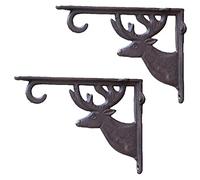 Supports d'étagère Robustes en Fonte 225 × 170 mm Supports de Conception en Forme de Cerf Équerre Étagère Décoratifs Murales Rustiques, 2PC Noir