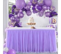 Suppromo Jupe de Table en Tulle pour fête prénatale, Jupe Tutu pour fête, pour décorations de fête sur Le thème Papillon, sirène, Anniversaire, Mariage, Table de gâteaux et Desserts, 1,8 m, Violet