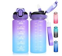 SUPPRUI Bouteille d'eau avec paille - 600 ml - Pour l'école - Anti-fuite - Sans BPA - Tritan - Pour motivation - Bleu violet