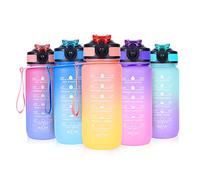 SUPPRUI Bouteilles d'eau avec paille, bouteille d'eau pour enfants de 600 ml avec marquages de temps, bouteilles de motivation étanches et sans BPA (orange)