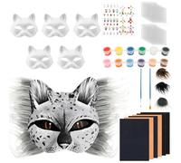 SUPPUIMNT Lot de 6 Masques de Chat à Peindre - Kit de Bricolage - avec Feutre - Autocollant Diamant - Peinture à l'huile avec Pinceau - Gaze découpable - Kit de Bricolage - pour fête, Carnaval, (Gris