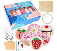 SUPRBIRD Lot de 6 dessous de verre Punch Needle - Kit de broderie facile pour débutants, enfants et adultes - Avec motifs, fil, cadre à broder, instructions et support