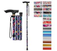supregear Canne Pliante, Hauteur Réglable à 5 Niveaux Canne de Marche Légère Portable Bâtons de Voyage avec Dragonne et Poignée en T pour Personnes Âgées Handicapées Hommes Femmes, Noir Grandes Floral