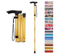 supregear Canne Pliante, Hauteur Réglable à 5 Niveaux Canne de Marche Légère Portable Bâtons de Voyage avec Dragonne et Poignée en T pour Personnes Âgées Handicapées Hommes Femmes, Or