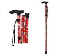 supregear Canne Pliante, Hauteur Réglable à 5 Niveaux Canne de Marche Légère Portable Bâtons de Voyage avec Dragonne et Poignée en T pour Personnes Âgées Handicapées Hommes Femmes, Floral Rouge