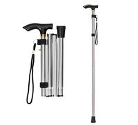 supregear Canne Pliante, Hauteur Réglable à 5 Niveaux Canne de Marche Légère Portable Bâtons de Voyage avec Dragonne et Poignée en T pour Personnes Âgées Handicapées Hommes Femmes, Argent