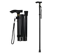 supregear Canne Pliante, Hauteur Réglable à 5 Niveaux Canne de Marche Légère Portable Bâtons de Voyage avec Dragonne et Poignée en T pour Personnes Âgées Handicapées Hommes Femmes, Noir