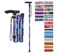 supregear Canne Pliante, Hauteur Réglable à 5 Niveaux Canne de Marche Légère Portable Bâtons de Voyage avec Dragonne et Poignée en T pour Personnes Âgées Handicapées Hommes Femmes, Bleu Foncé Floral