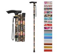 supregear Canne Pliante, Hauteur Réglable à 5 Niveaux Canne de Marche Légère Portable Bâtons de Voyage avec Dragonne et Poignée en T pour Personnes Âgées Handicapées Hommes Femmes, Floral Noir