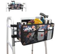 supregear Panier de Rangement pour Déambulateur Pliable avec Porte-Gobelet, Grande Capacité, Sac Mains Libres, Tissu Oxford Résistant, Non Compatible Rollator, Motif Floral Noir