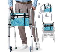supregear Sac de Déambulateur avec Porte-Gobelet, Sac Étanche pour Rolstoel et Déambulateur, Panier Pliable Accessoires pour Rollators, Fauteuils Roulants et Scooters, Grande Capacité (Bleu Grille)