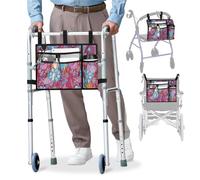supregear Sac de Marche avec Porte Gobelet, Pochette pour Fauteuil Roulant Résistant à l'eau Panier D'accessoires de Marche Pliant pour Fauteuils Roulants, Déambulateurs, Scooters, Floral Violet