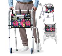 supregear Sac de Marche avec Porte-gobelet, Pochette pour Fauteuil Roulant Résistant à l'eau Panier D'accessoires de Marche Pliant pour Fauteuils Roulants, Déambulateurs, Scooters, Bleu Floral