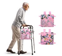 supregear Sac Latéral pour Déambulateur, Panier de Rangement Résistant à l'eau pour Déambulateurs Pliants, Transport Léger Mains Libres, Accessoire Universel pour Seniors, Rose Floral