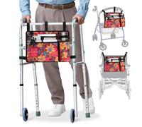 supregear Sac pour Déambulateur avec Porte-Gobelet, Sac Imperméable pour Fauteuil Roulant et Rollator, Panier Pliable pour Déambulateur, Grande Capacité, 40 x 28 cm (Fleuri)