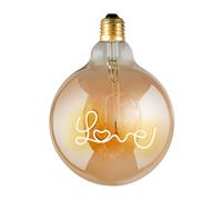 Suprema Ampoule LED Décorative Forme Globe avec Inscription, Effet Vintage, Finition Ambrée, E27, 120 lm, 220-240V, Lumière Chaude 1800K, 3W, 125x176 mm, Dimmable (love)