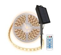 Suprema, Kit de bande LED solaire d'extérieur 5 m, lumière chaude, capteur crépusculaire, double charge USB-C/solaire, 8 effets, double face et télécommande inclus