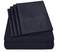 Supreme Collection Parure de lit 6 pièces en Microfibre brossée Fine 1500 avec Poche Profonde, 2 taies d'oreiller supplémentaires, Excellente qualité/Prix, très Grand lit californien, Bleu Marine