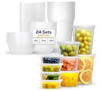 Supreme Deli Lot de 8 boîtes de rangement en plastique avec couvercles 236,8 g, 453,6 g, 947,2 g [8 ensembles de chaque - 24 paquets combinés] Récipients alimentaires réutilisables - Passent au