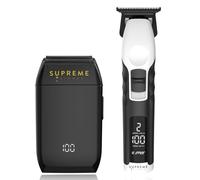 Supreme Trimmer Crunch Kit de coupe de cheveux avec rasoir et tondeuse 2 vitesses | Ensemble de coupe de barbe et moustache sans fil | Affichage LCD de la batterie, autonomie de 150 minutes, design de