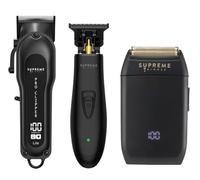 Supreme Trimmer Ensemble de barbier 3 en 1 | Pro Clipper, T-Shaper Trimmer & CRUNCH Foil Rasoir | Kit tondeuse à barbe professionnelle pour homme | Noir