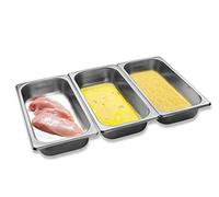 Supremery Lot de 3 plats à paner en acier inoxydable - 3 bols à paner - 32,5 x 17,5 x 6,5 cm - Escalopes de viande et poisson - Plaque rectangulaire en métal