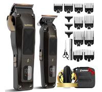 SUPRENT Tondeuse à cheveux professionnelle pour homme, kit de barbier sans fil avec moteur haute vitesse 7500 RPM, lames réglables zero-gap, peignes guides noirs, sac de rangement, design noir et or