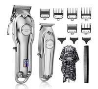 SUPRENT Tondeuse à Cheveux Professionnelle pour Homme-Kit de Coupe de Cheveux et Tondeuse à Lame en T Zero Gap, Ensemble de Tondeuse de Barbier Sans fil Avec écran LED (Argent)