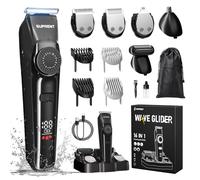 SUPRENT Tondeuse Barbe Homme Professionnel- Rasoir Barbe Homme Electrique Sans Fil, Étanche IPX7, 4 Têtes, 90 min d’autonomie