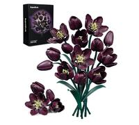 SupreOwls Ensemble de construction de fleurs de tulipes violettes foncées, cadeau pour la fête des mères, bouquet de plantes artificielles, collection botanique, blocs de décoration de table de maison