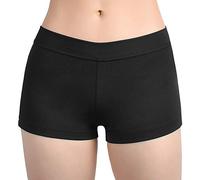SUPRNOWA Short Taille Basse en élasthanne, Short de Danse Active, Yoga, entraînement, Fitness pour Femme, Noir, XS Court