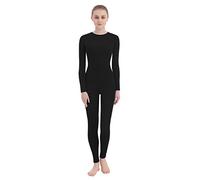 SUPRNOWA Unisexe Ras du Cou Lycra Spandex Manches Longues Unitard (S, Noir Pas de Pied)