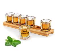 SuproBarware 6 Verres à Shot de 6cl/60nl Ensemble de verres à liqueur avec porte-plateau Lavables au Lave-vaisselle - Fond Épais pour Stabilité - Pour des Shots de Liqueur, Apero, Vodka