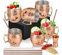 SuproBarware [Coffret Cadeau] Moscow Mule Lot de 6 Tasses en cuivre 540 ML en Acier Inoxydable plaqué cuivre Fait à la Main avec poignée pour Cocktails réfrigérés